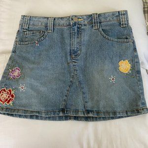 Xhilaration Stretch Blue Denim Floral Jean Skort XL 16 Juniors